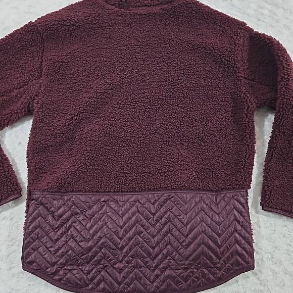 Athleta Cozy Sherpa Snap Sweatshirt Maroon Red Spiced Cabernet Womens Medium - Picture 7 of 8
